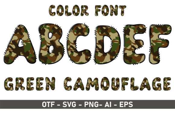 Green Camouflage Font for Creative Design
